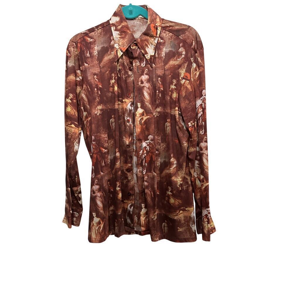 Vintage Mcgregor Men 70s Brown Collared Button Down Shirt Size Large